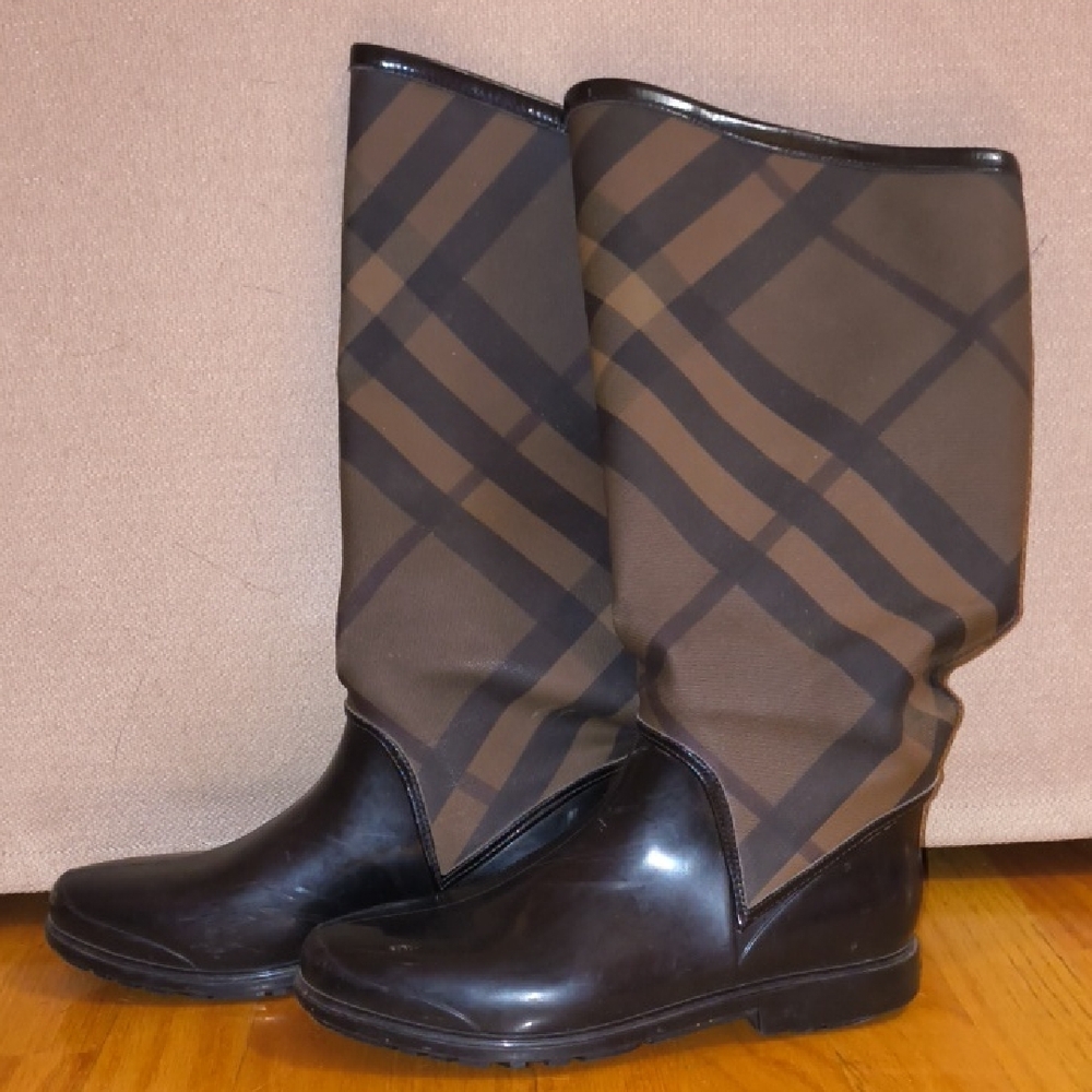 Burberry Dark Brown Plaid Rain Boots